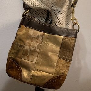 Coach Brown and Gold Patchwork Satchel Shoulder Purse